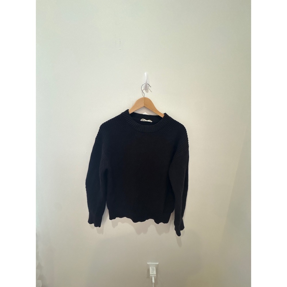 Everlane Black Organic Cotton Ribbed Fisherman Crewneck Sweater Small